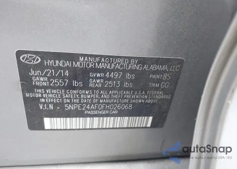 2015 Hyundai Sonata Se from USA, damaged, VIN 5NPE24AF0FH026068